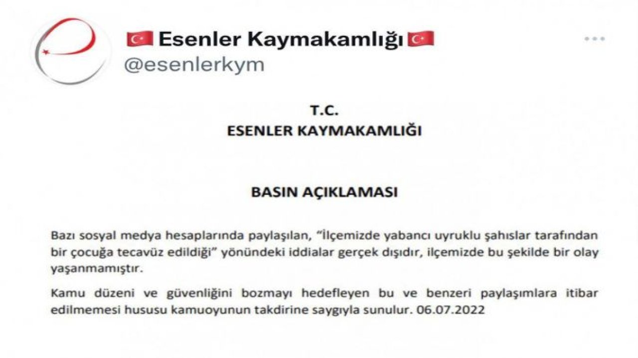 Esenler Kaymakamlığı Ümit Özdağ'ı yalanladı