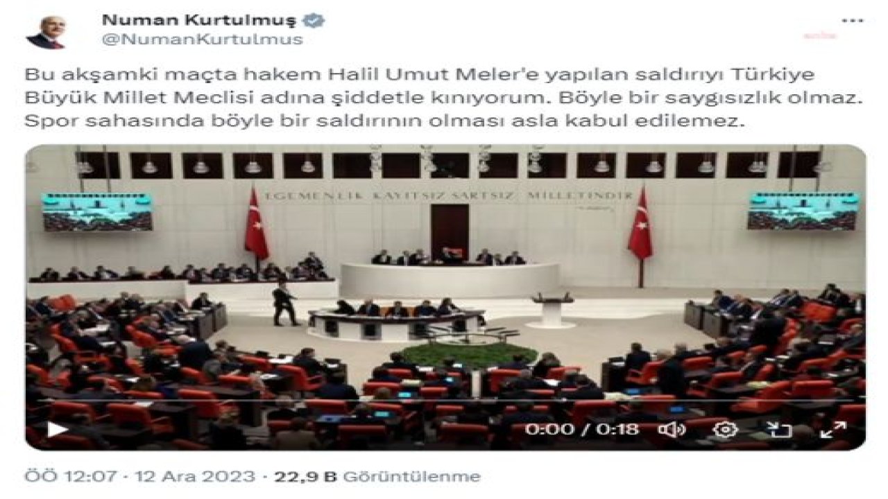 CUMHURBAŞKANI ERDOĞAN'DAN, HAKEM MELER'E SALDIRAN KOCA'YA TEPKİ: "ŞİDDETİN TÜRK SPORUNUN İÇİNDE BARINMASINA ASLA İZİN VERMEYECEĞİZ"