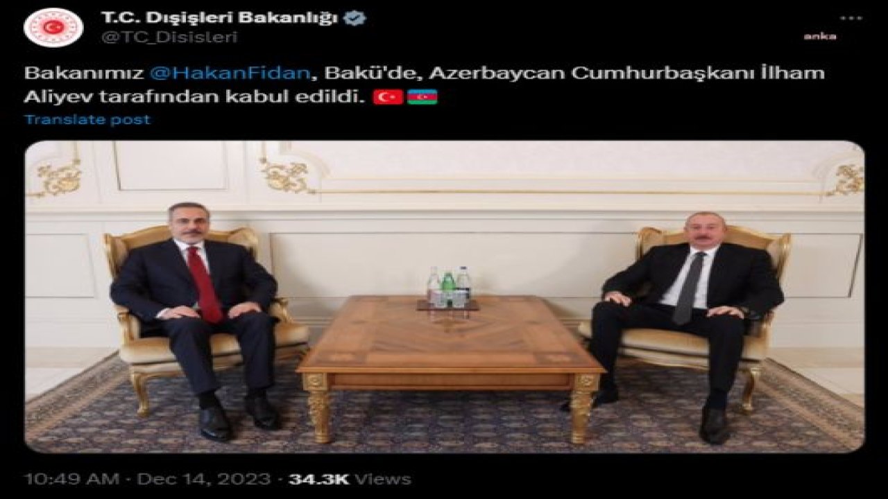 HAKAN FİDAN BAKÜ'DE AZERBAYCAN CUMHURBAŞKANI İLHAM ALİYEV VE DIŞİŞLERİ BAKANI CEYHUN BAYRAMOV İLE GÖRÜŞTÜ