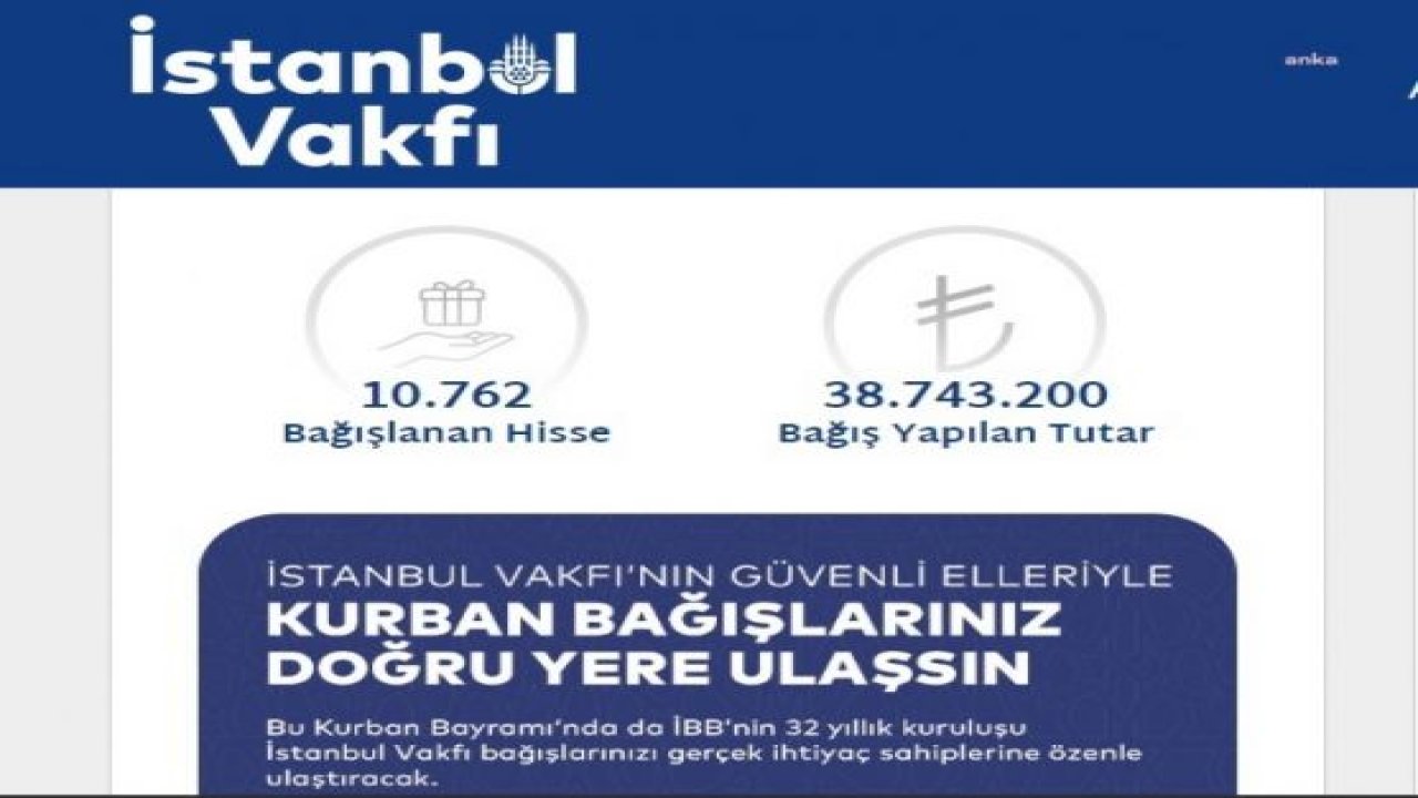 İBB'NİN KURBAN BAĞIŞI KAMPANYASINDA 38 MİLYON 314 BİN 800 TL TOPLANDI