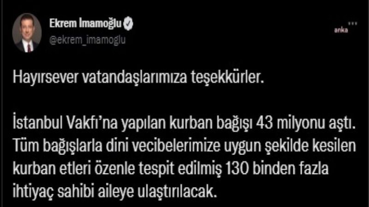 İBB'NİN KURBAN BAĞIŞI KAMPANYASI: "130 BİNDEN FAZLA İHTİYAÇ SAHİBİ AİLEYE ULAŞTIRILACAK"