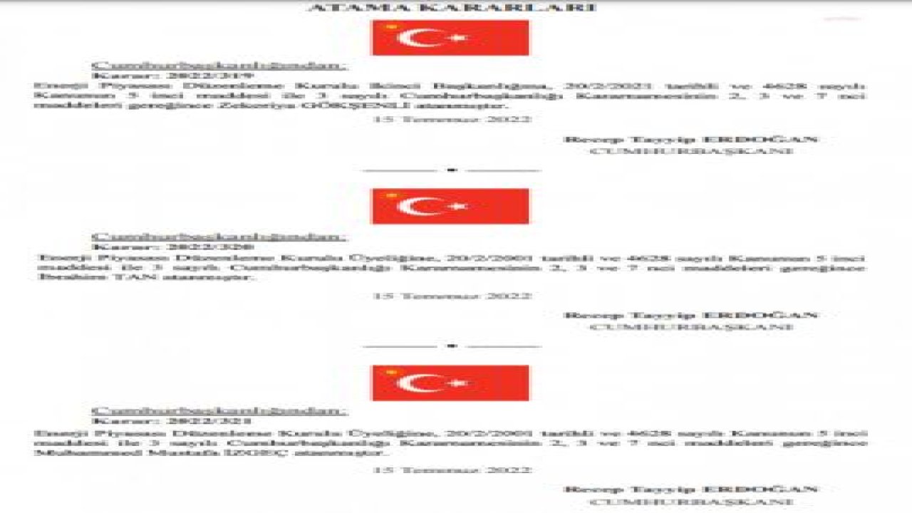 ENERJİ PİYASASI DÜZENLEME KURULU 2. BAŞKANLIĞI'NA ZEKERİYA GÖKŞENLİ YENİDEN ATANDI