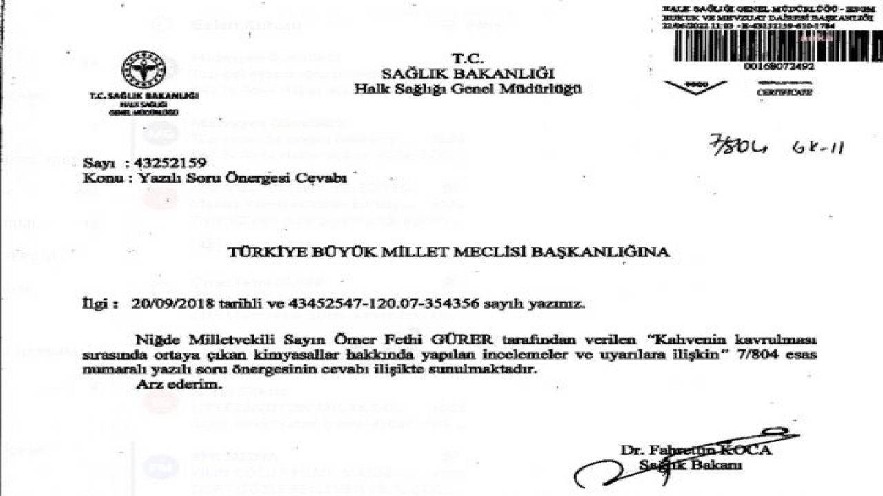 BAKAN KOCA KAHVE ÖNERGESİNİ 4 YIL SONRA YANITLADI: “2016’DA KANSER YAPMAYAN MADDELER GRUBUNA DAHİL EDİLMİŞTİR”