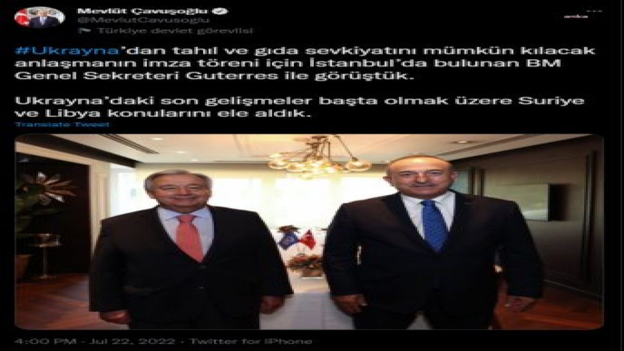 MEVLÜT ÇAVUŞOĞLU BM GENEL SEKRETERİ ANTONİO GUTERRES İLE GÖRÜŞTÜ