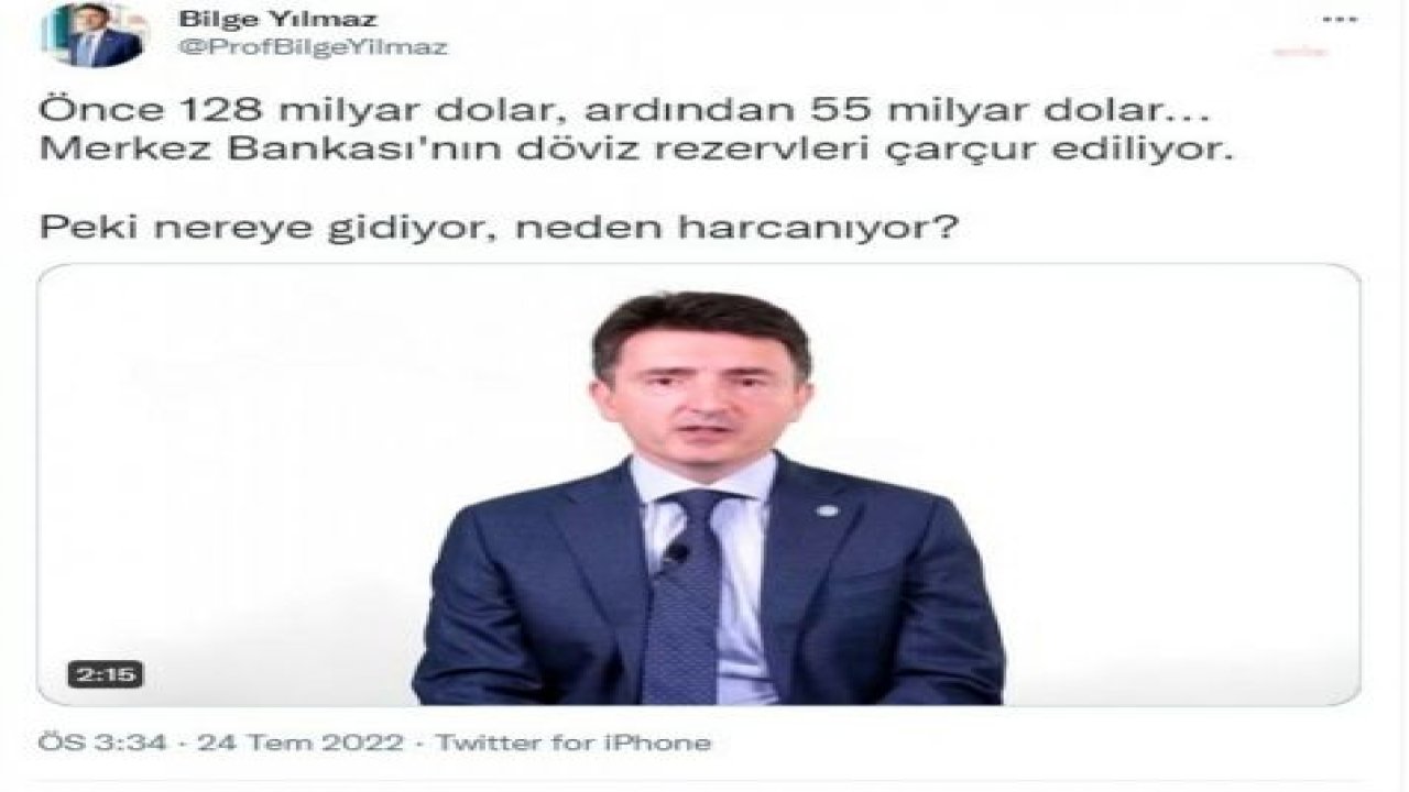 İYİ PARTİLİ BİLGE YILMAZ: 128 MİLYAR DOLARIN BİR KISMI, TÜRKİYE’YE YÜKSEK FAİZ İÇİN GELMİŞ YABANCIYA GİTTİ