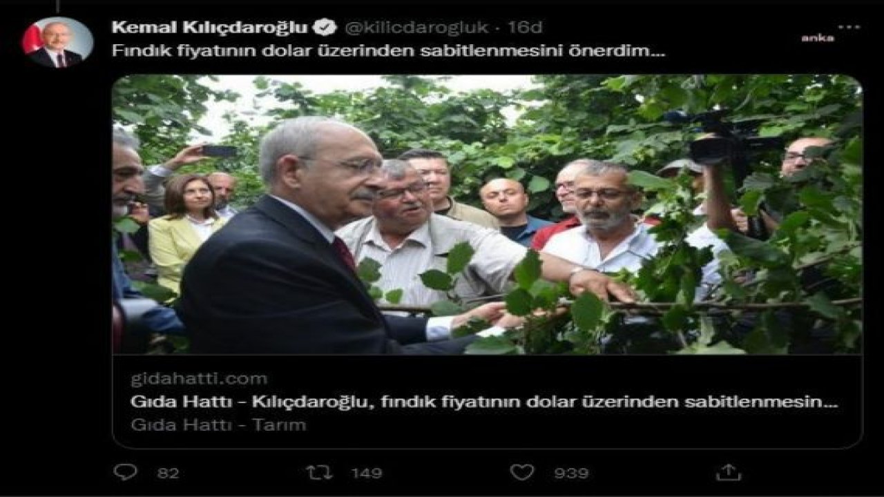 KILIÇDAROĞLU: ERDOĞAN’IN ÜLKE VİZYONU ‘BAY KEMAL, CEHAPE GENEL MÜDÜRÜ, KEMAL PABUCU YARIM’ FALAN… SONUÇ: FINDIK ALIM FİYATI 54 TL. BUNDAN ARTIK KİMSEYE BİR HAYIR YOK”