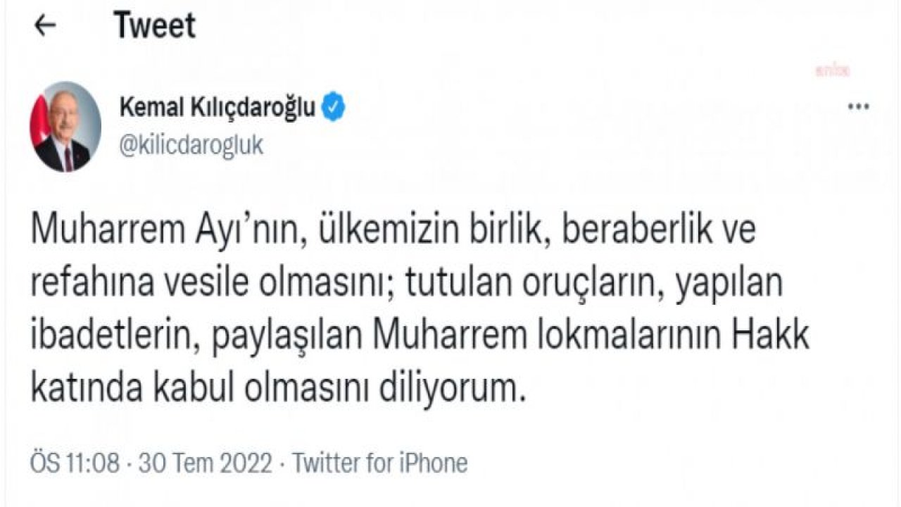 KILIÇDAROĞLU, MUHARREM AYI’NI TEBRİK ETTİ