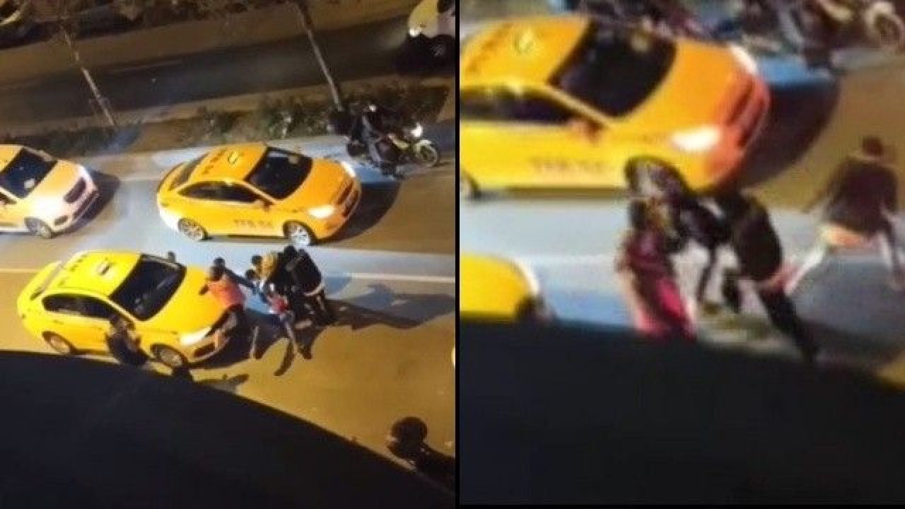 Taksici terörü kameralara yansıdı: Yolcuyu yere yatırıp tekmelediler